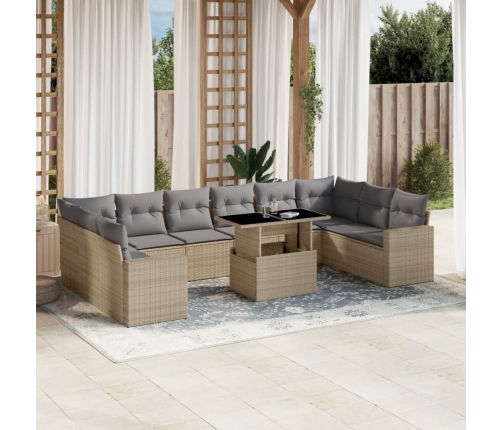 Set de sofás de jardín 11pzas con cojines ratán sintético beige