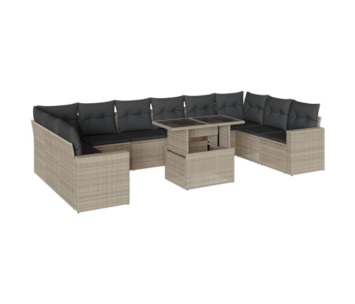 Set de sofás de jardín 11 pzas y cojines ratán sintético gris