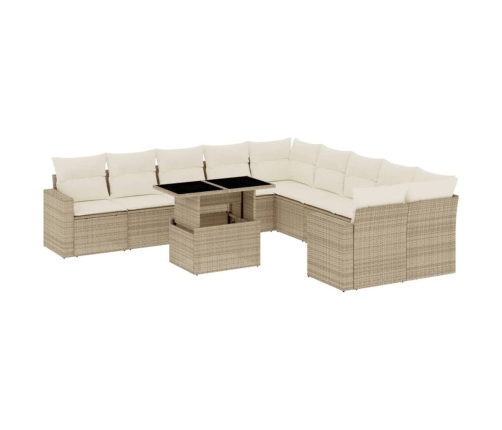 Set de sofás de jardín 11pzas con cojines ratán sintético beige