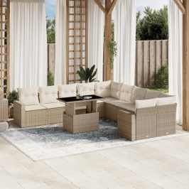 Set de sofás de jardín 11pzas con cojines ratán sintético beige