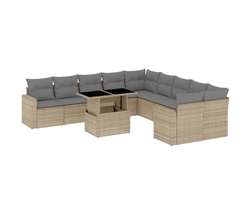 Set de sofás de jardín 11pzas con cojines ratán sintético beige