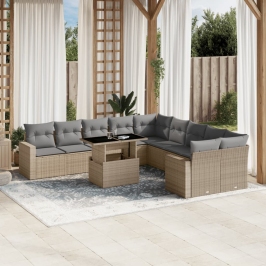 Set de sofás de jardín 11pzas con cojines ratán sintético beige