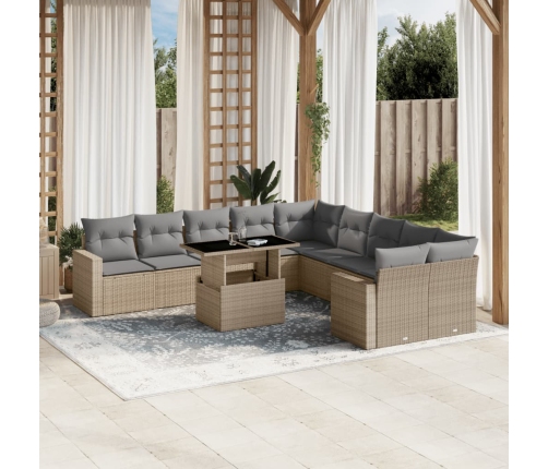 Set de sofás de jardín 11pzas con cojines ratán sintético beige