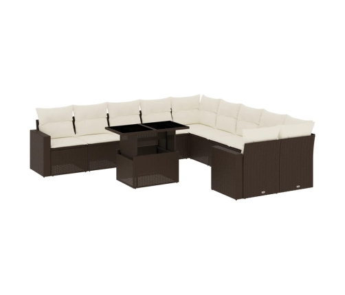 Set de sofás de jardín 11 pzas cojines ratán sintético marrón