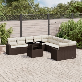 Set de sofás de jardín 11 pzas cojines ratán sintético marrón