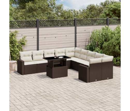 Set de sofás de jardín 11 pzas cojines ratán sintético marrón