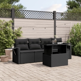 Set de muebles de jardín 5 pzas y cojines ratán sintético negro