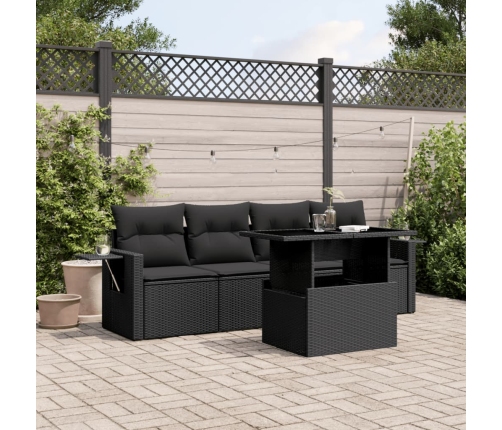Set de muebles de jardín 5 pzas y cojines ratán sintético negro