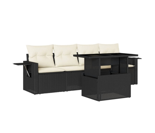 Set de muebles de jardín 5 pzas y cojines ratán sintético negro