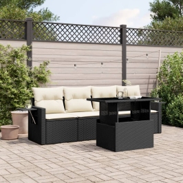 Set de muebles de jardín 5 pzas y cojines ratán sintético negro