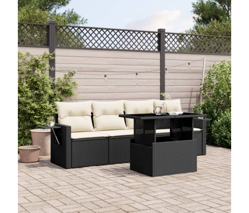 Set de muebles de jardín 5 pzas y cojines ratán sintético negro