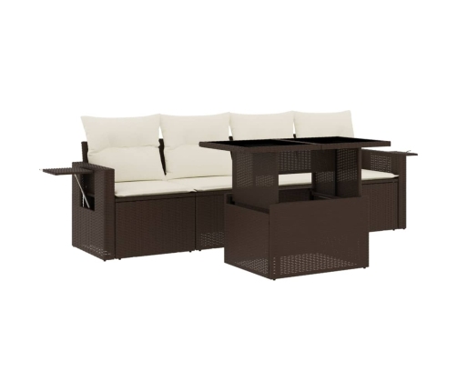 Set comedor de jardín 5 piezas y cojines ratán sintético marrón