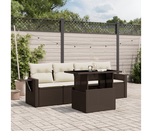 Set comedor de jardín 5 piezas y cojines ratán sintético marrón