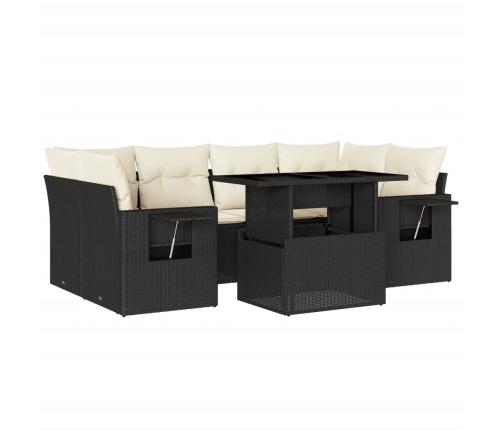 Set de sofás de jardín 7 pzas con cojines ratán sintético negro