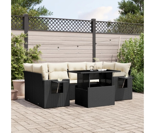 Set de sofás de jardín 7 pzas con cojines ratán sintético negro