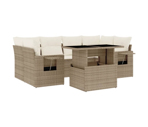 Set sofás de jardín 7 piezas y cojines ratán sintético beige
