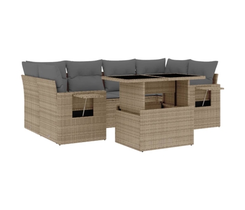 Set sofás de jardín 7 piezas y cojines ratán sintético beige