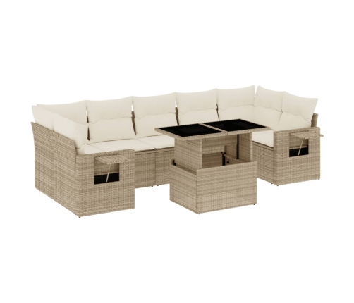 Set de sofás de jardín y cojines 8 piezas ratán sintético beige