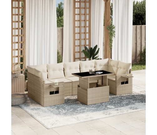 Set de sofás de jardín y cojines 8 piezas ratán sintético beige