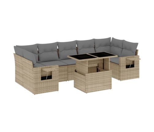 Set de sofás de jardín y cojines 8 piezas ratán sintético beige
