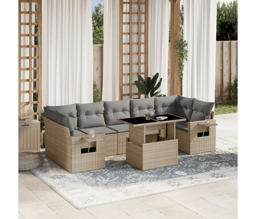 Set de sofás de jardín y cojines 8 piezas ratán sintético beige