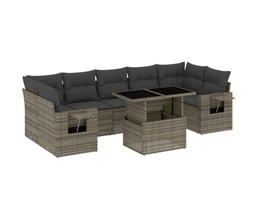 Set de sofás de jardín y cojines 8 piezas ratán sintético gris