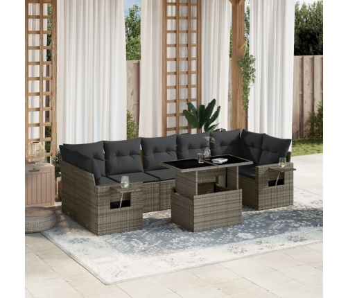 Set de sofás de jardín y cojines 8 piezas ratán sintético gris