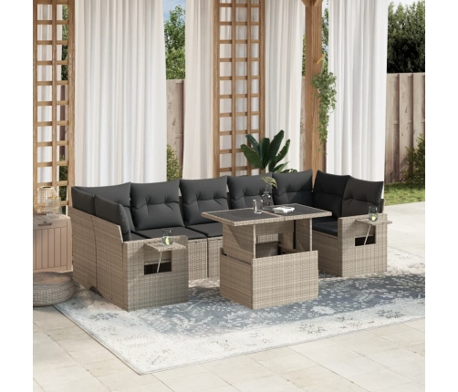 Set de sofás de jardín 8 pzas y cojines ratán sintético gris