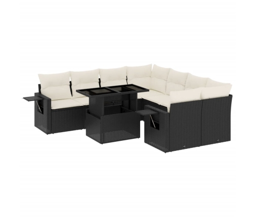 Set de sofás de jardín 8 piezas y cojines ratán sintético negro