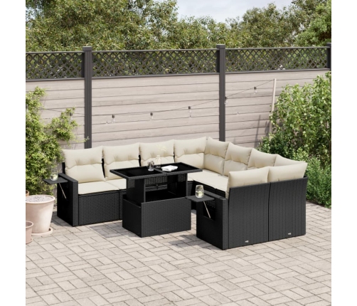 Set de sofás de jardín 8 piezas y cojines ratán sintético negro