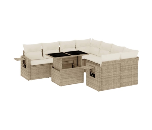 Set de sofás de jardín 9 pzas con cojines ratán sintético beige