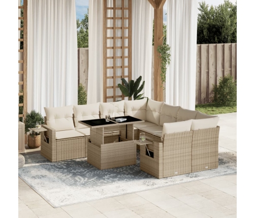 Set de sofás de jardín 9 pzas con cojines ratán sintético beige