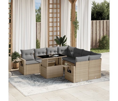 Set de sofás de jardín 9 pzas con cojines ratán sintético beige