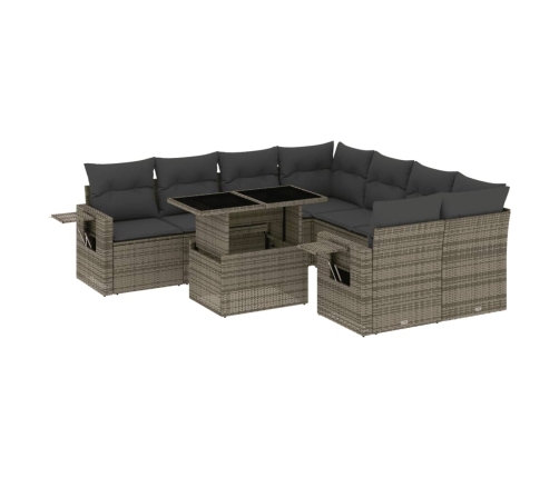 Set de muebles de jardín 9 pzas y cojines ratán sintético gris