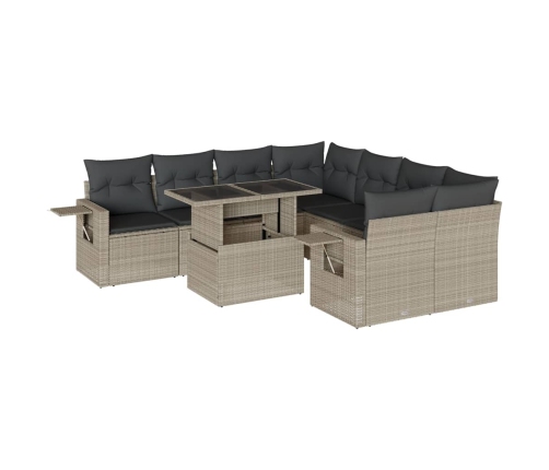Set muebles jardín 9 pzas y cojines ratán sintético gris claro