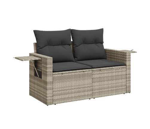 Set muebles jardín 9 pzas y cojines ratán sintético gris claro