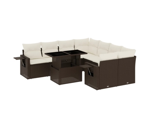 Set de sofás de jardín 9 pzas y cojines ratán sintético marrón