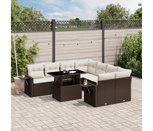 Set de sofás de jardín 9 pzas y cojines ratán sintético marrón