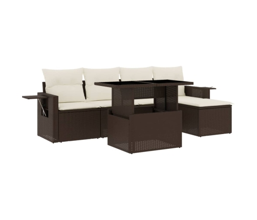 Set sofás de jardín 6 piezas y cojines ratán sintético marrón