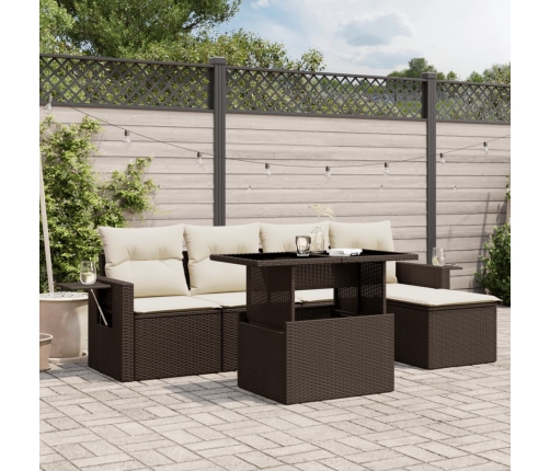 Set sofás de jardín 6 piezas y cojines ratán sintético marrón