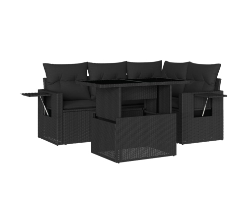 Set de muebles de jardín 5 pzas y cojines ratán sintético negro