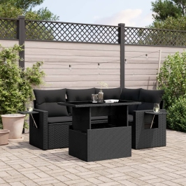 Set de muebles de jardín 5 pzas y cojines ratán sintético negro