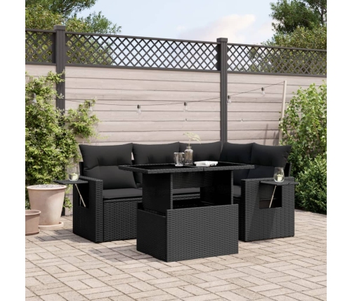 Set de muebles de jardín 5 pzas y cojines ratán sintético negro
