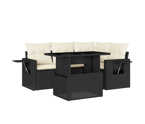 Set de muebles de jardín 5 pzas y cojines ratán sintético negro