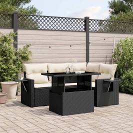 Set de muebles de jardín 5 pzas y cojines ratán sintético negro