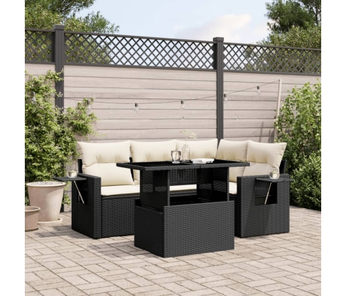 Set de muebles de jardín 5 pzas y cojines ratán sintético negro