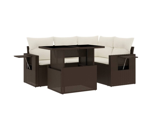 Set comedor de jardín 5 piezas y cojines ratán sintético marrón