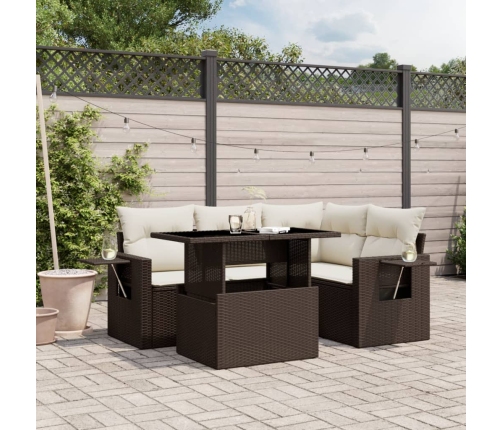 Set comedor de jardín 5 piezas y cojines ratán sintético marrón