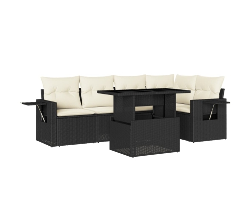 Set de sofás de jardín 6 piezas y cojines ratán sintético negro