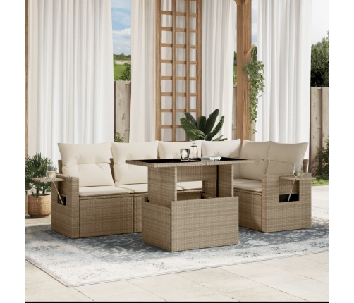 Juego de sofás jardín con cojines 6 pzas ratán sintético beige